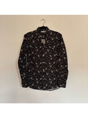 Gustin Mens Button Down Cat Pattern Shirt Black